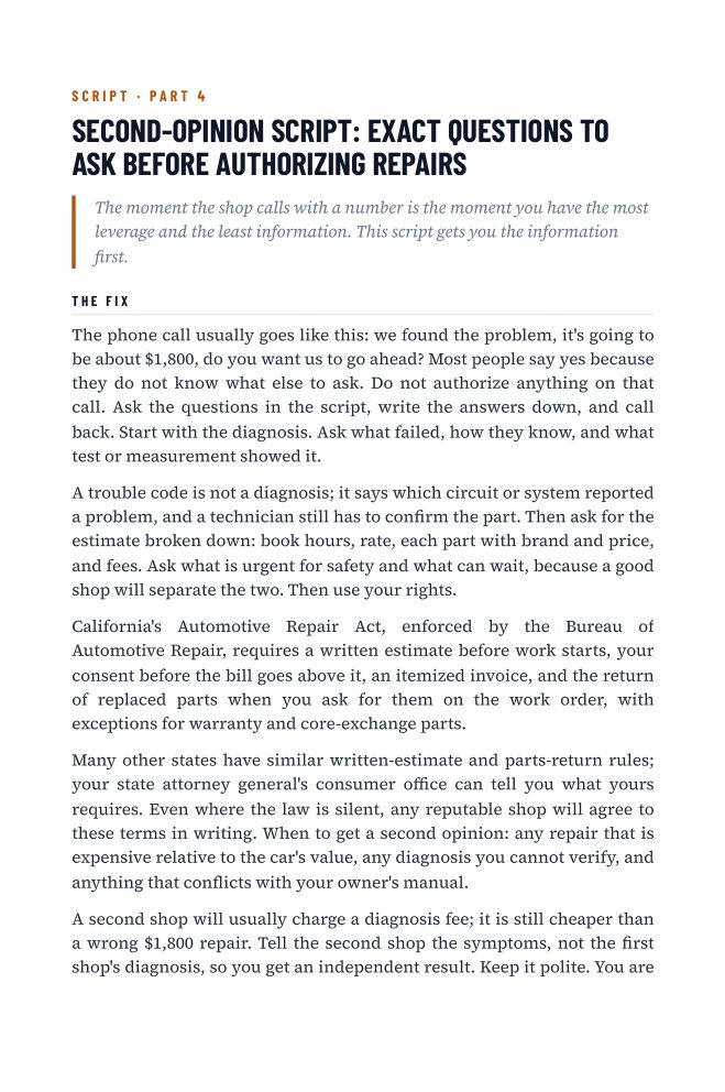Second-Opinion Script: Exact Questions to Ask Before Authorizing Repairs