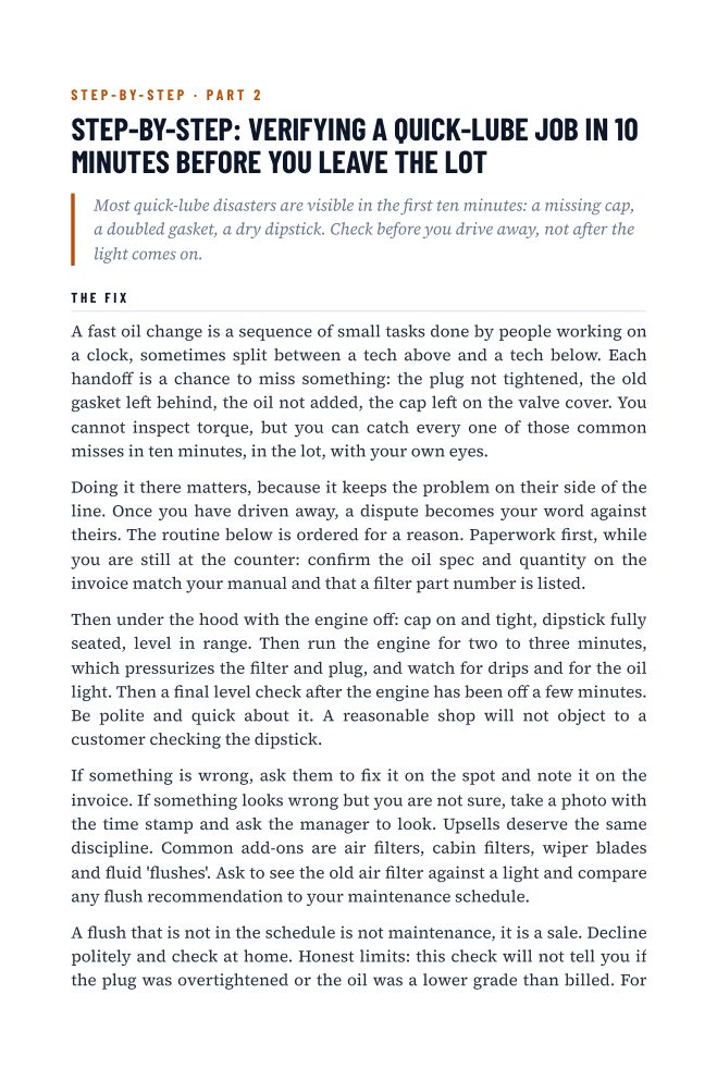 Step-by-Step: Verifying a Quick-Lube Job in 10 Minutes Before You Leave the Lot